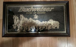 Rare Vintage Budweiser Beer Gold 3d Clydesdale Mirror Smoked Sign Picture