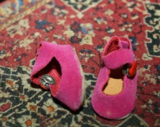 Vintage Shoes For 8” Dolls Ginny,  Magenta Pink Side Snap Fuzzy Bottom C Collecti