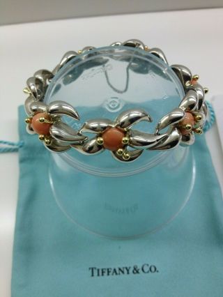 Rare Tiffany & Co Sterling Silver Bracelet W/pink Coral 18k Starfish Design
