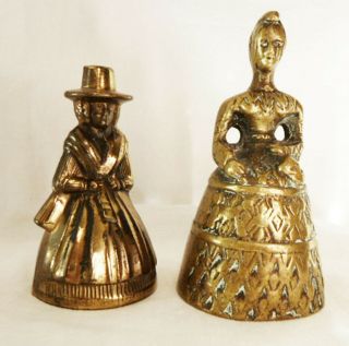 Antique Victorian Lady Brass Bell Feet Footed Clapper Welsh Figural Woman Table