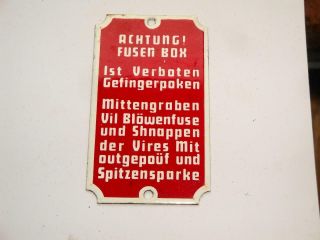 ​a Vintage Dodo Porcelain Enamel Sign German Fuse Fusen Box Warning Sign