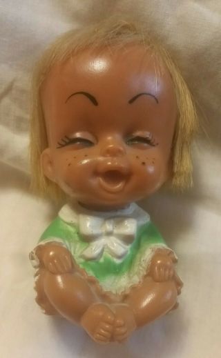 Vintage Rubber Doll Moody Cuties Made In Korea Laughing Blonde Hair