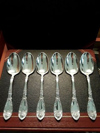 Set Of 6 1881 Rogers Bros.  Silver Plated La Vigne Large Serving Spoons 7 3/4 "