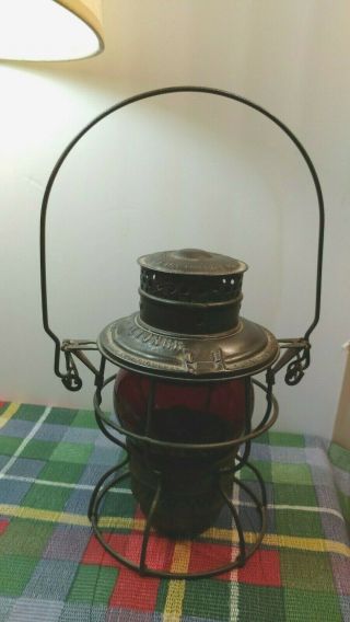 Antique Adlake No.  250 Chicago & Alton Rr Railroad Lantern Red Corning Globe