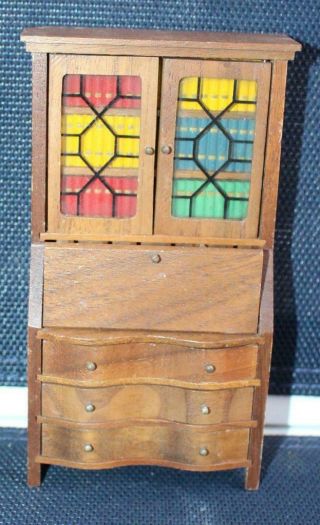 Vintage Strombecker Dollhouse Miniature Secretary Bookcase With Accessories