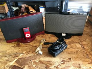Two Bose Sounddock Series Ii Black And Rare Red W/ Rare Red Ipod Nano Read