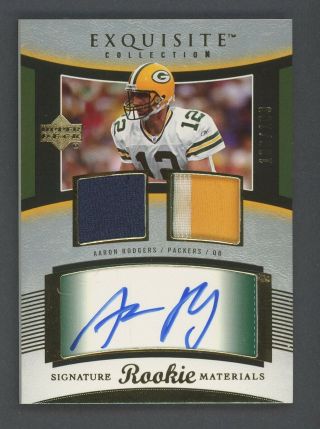 2005 Ud Exquisite Aaron Rodgers Packers Rpa Rc 3 - Color Patch Auto /199 Rare