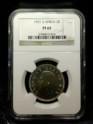 1951 South Africa Proof 2 Shilling 2s Ngc Pf65 Silver Rare Florin 2,  000 Minted