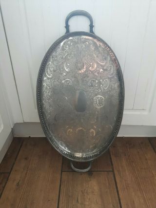 Large Antique Silver Plated Solid Copper Tray
