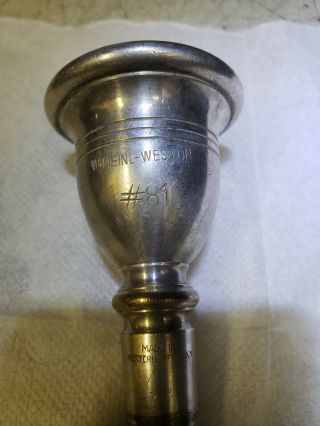Vintage W Meinl - Weston 81 Tuba Mouthpiece.  Made In Western Germany Silver Rare