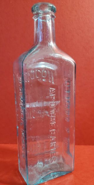 Antique/vintage 9” Hoods Sarsaparilla Apothecary Aqua Bottle,  VG 2