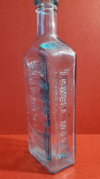 Antique/vintage 9” Hoods Sarsaparilla Apothecary Aqua Bottle,  VG 3