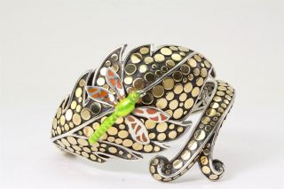 Rare John Hardy Dragonfly Ayu Leaf Dot 18k & Sterling Silver Bangle Bracelet Fs