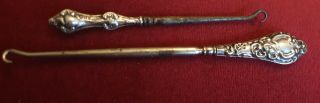 Antique Silver Handled Boot Shoe Button Hook Small Large Heavy English Hallmarks