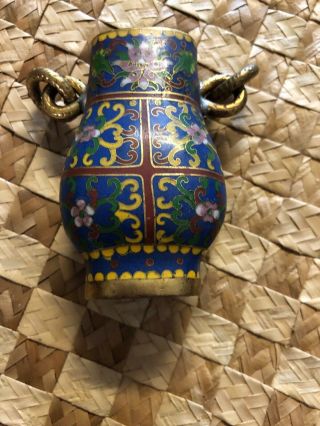 Antique Vintage Chinese Asian Cloisonne Brass Champleve Vase Urn W/handles 3”