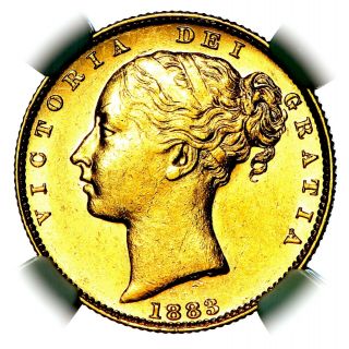 Very Rare 1883 M Queen Victoria Australia Melbourne Gold Sovereign Ngc Au58