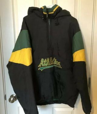 Vintage Oakland Athletics Starter Jacket Mlb Black Zip Up Men Size Large Rare