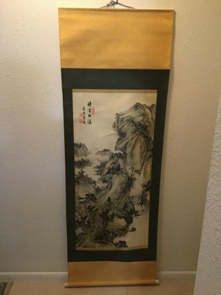 Antique Signed Japanese Hand Painted Scroll Painting Art Wall Hanging A1