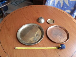 4 Vintage / Antique Small Brass Copper? Engraved Dish / Trays X 4