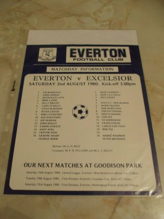 Everton V Excelsior Single Sheet Programme Friendly 1980 Rare