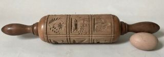 Rare Wooden Rolling Pin W Carved Designs,  C.  1800 - 50