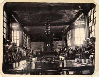 Rare Large Albumen Photograph Hall Of 500 Genii,  Canton,  China 1870s