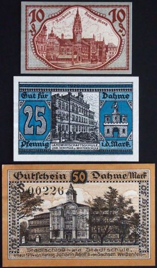 Dahme 1920 Complete Set Circulating German Notgeld Incl.  Rare 50 Pf Brandenburg