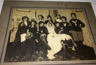 Rare Antique American Crossdress Collegiate Ladies,  Yale Football Cabinet Photo