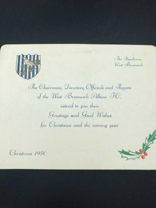 Rare West Bromwich Albion Football Club Christmas Card December 1950