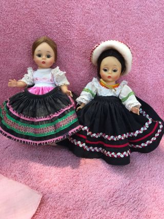 2 Vintage Madame Alexander International 7 1/2” Mexico And Yugoslav Dolls