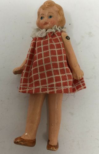 Antique Vintage German Bisque Dollhouse Wire Jointed Girl Doll Miniature