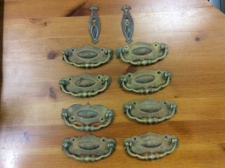 Set Of 8 Vintage Matching Brass Drawer Handles Plus2key Plates