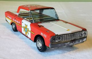 Unknown Toy Maker Japan Tin Friction Ford Galaxie Fire Chief Car 60 