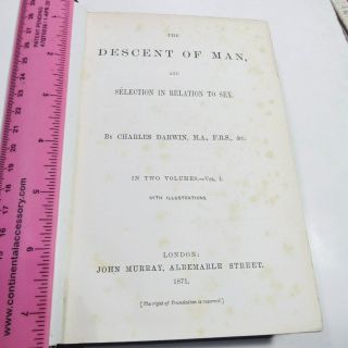 CHARLES DARWIN DESCENT OF MAN/1871/RARE TRUE 1st Edition FIRST ISSUE/List $15k, 2