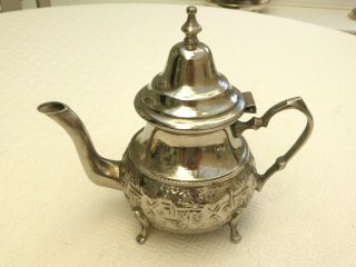 Vintage Silver Plated Moroccan Style Engraved & Footed Tea Pot 1430242/247