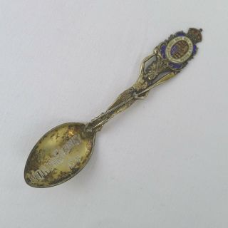 North Sydney Cb Sterling Silver Souvenir Spoon Enamel Crest Indian 17.  8 Grams