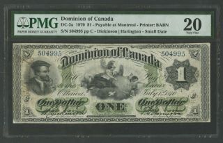 Canada Dc - 2a $1 1870 Payable At Montreal Pmg 20 Vf (rare) Wlm9134