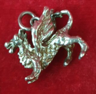 Antique Vintage Welsh Dragon Silver Charm Pendant Neclace Bracelet Wales Solid