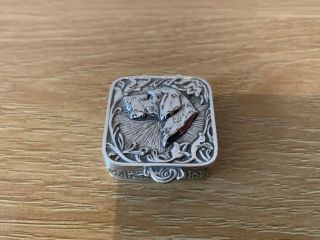 Fine Marked Spanish Sterling Silver 925 Pill Snuff Box With Dog Scene Lid