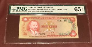 Bank Of Jamaica 50 Cents Pmg 65 Gem Unc Pick 53a 1960 Rare