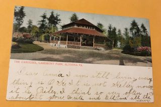 1906 Altoona Pa.  Carousel Merry Go Round Lakemont Amusement Park Rare Postcard