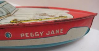Colorful Antique Tin Wind Up Toy Boat 15 " Chein Cabin Cruiser Peggy Jane 1950