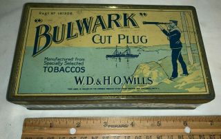 Antique Bulwark Cut Plug Tobacco Tin Litho Can Navy Sailor Ship Country Store
