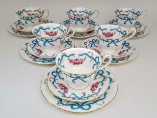 Rare 18 Piece Foley Wileman Shelley Bows Swags & Roses Coffee Cup Trio Set C1900