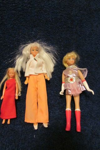 Three Vintage Dolls 1 Mini Barbie Doll,  1 Clone Dawn Doll & Bandai Sailor Moon