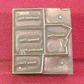 Antique Copper Letterpress Greenfield,  Amity,  Township Map Erie Co Print Block