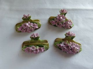 Set Of 4 Antique Place Card Holders Germany Porcelain Flowers