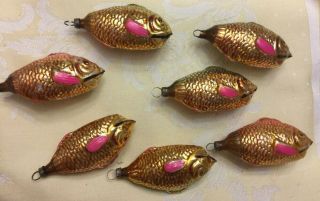Antique Mercury Glass Fish Set Of 7 - 5 In Vgc,  Silver,  Orange,  Green And Pink