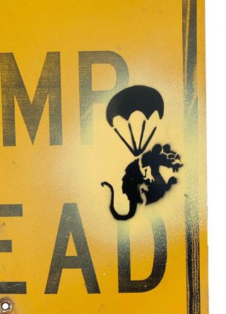 BANKSY “Umbrella Rat” Stencil on Metal Street Art 18x24” Sign 2008 RARE 2