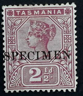 Rare 1892 - Tasmania Australia 2 1/2d Purple Tablet Stamp Specimen O/p